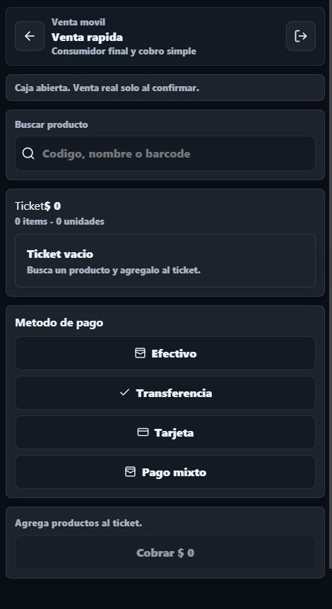Vista móvil del POS Forever33 Systems para operar en red local