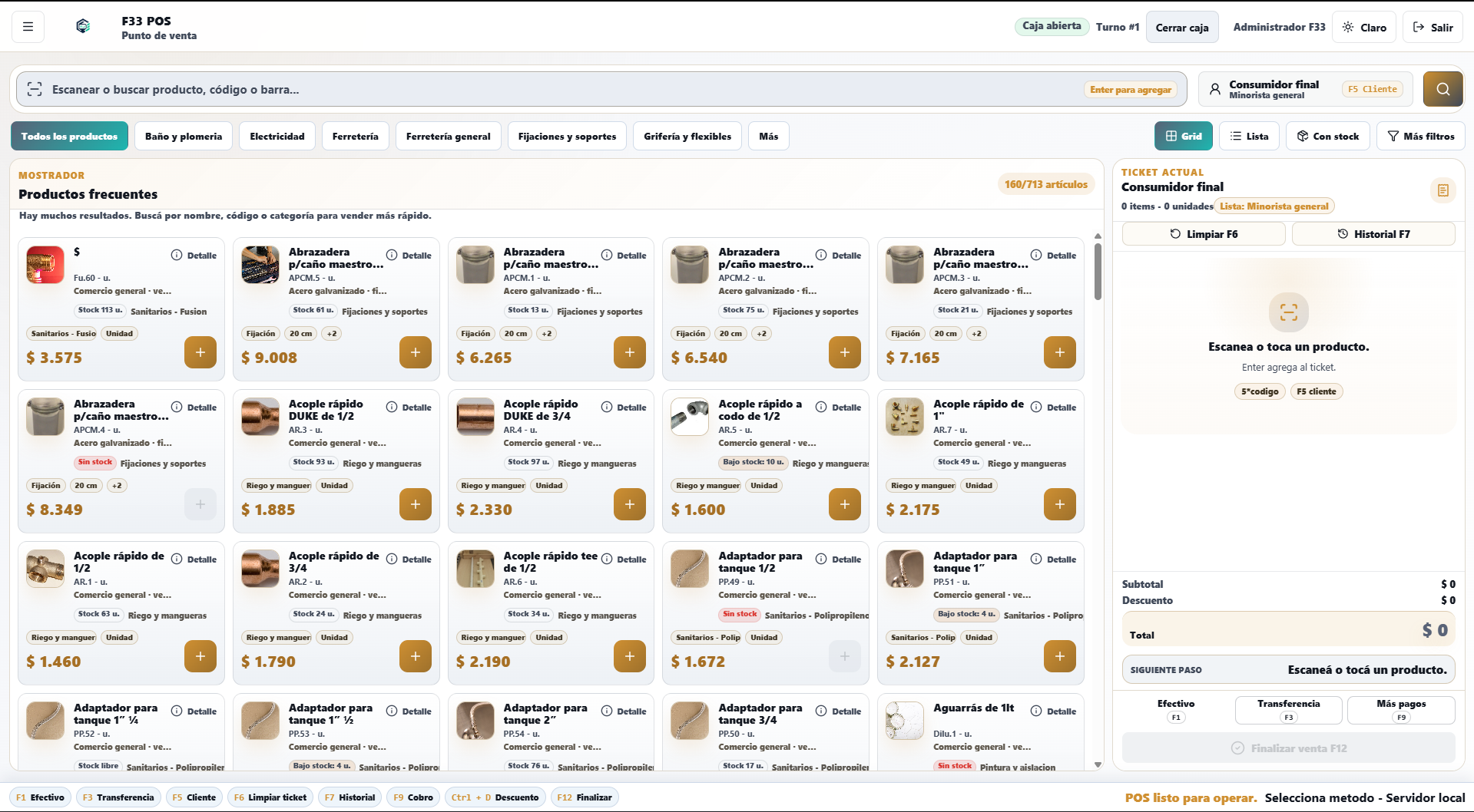 Pantalla de venta de F33 POS para comercios y negocios